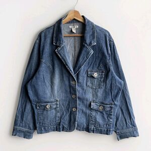Vintage Duck Head Women’s Size 2XL Medium Wash Blue Denim Collared Jacket Y2K